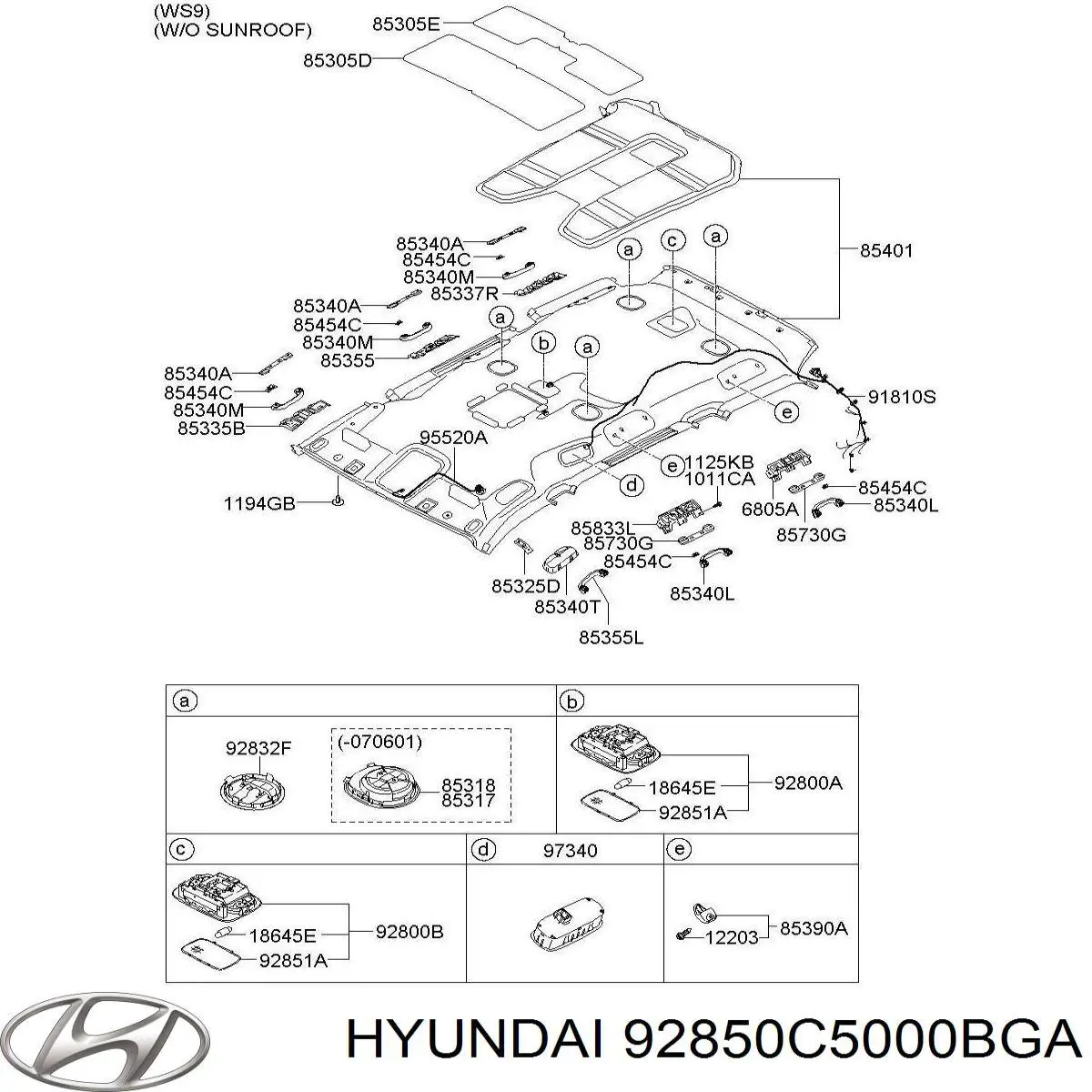 Купить 92850C5000BGA Hyundai/Kia Плафон освещения салона (кабины) задний