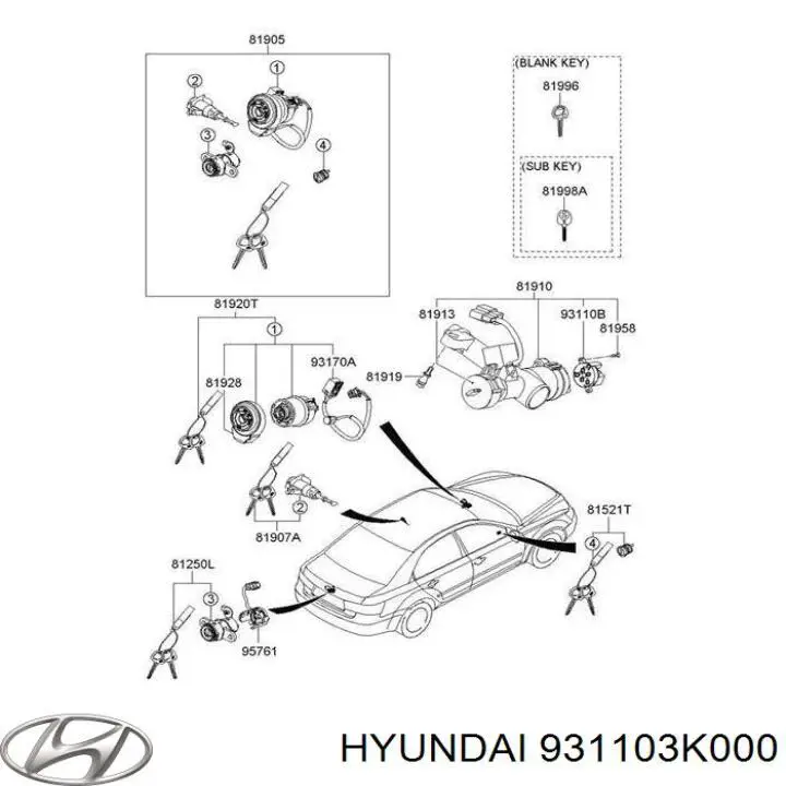 Interruptor de encendido / arranque 931103K000 Hyundai/Kia