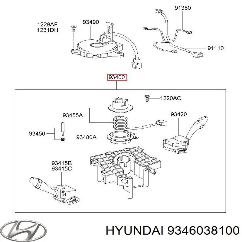 9346038100 Hyundai/Kia Переключатель подрулевой в сборе