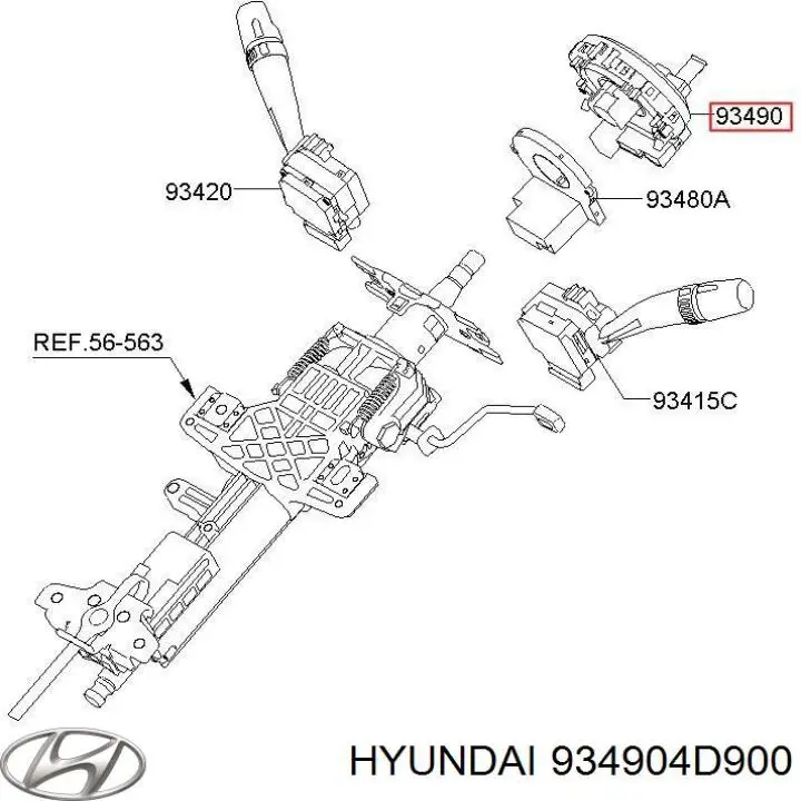 934904D900 Hyundai/Kia anel airbag de contato, cabo plano do volante