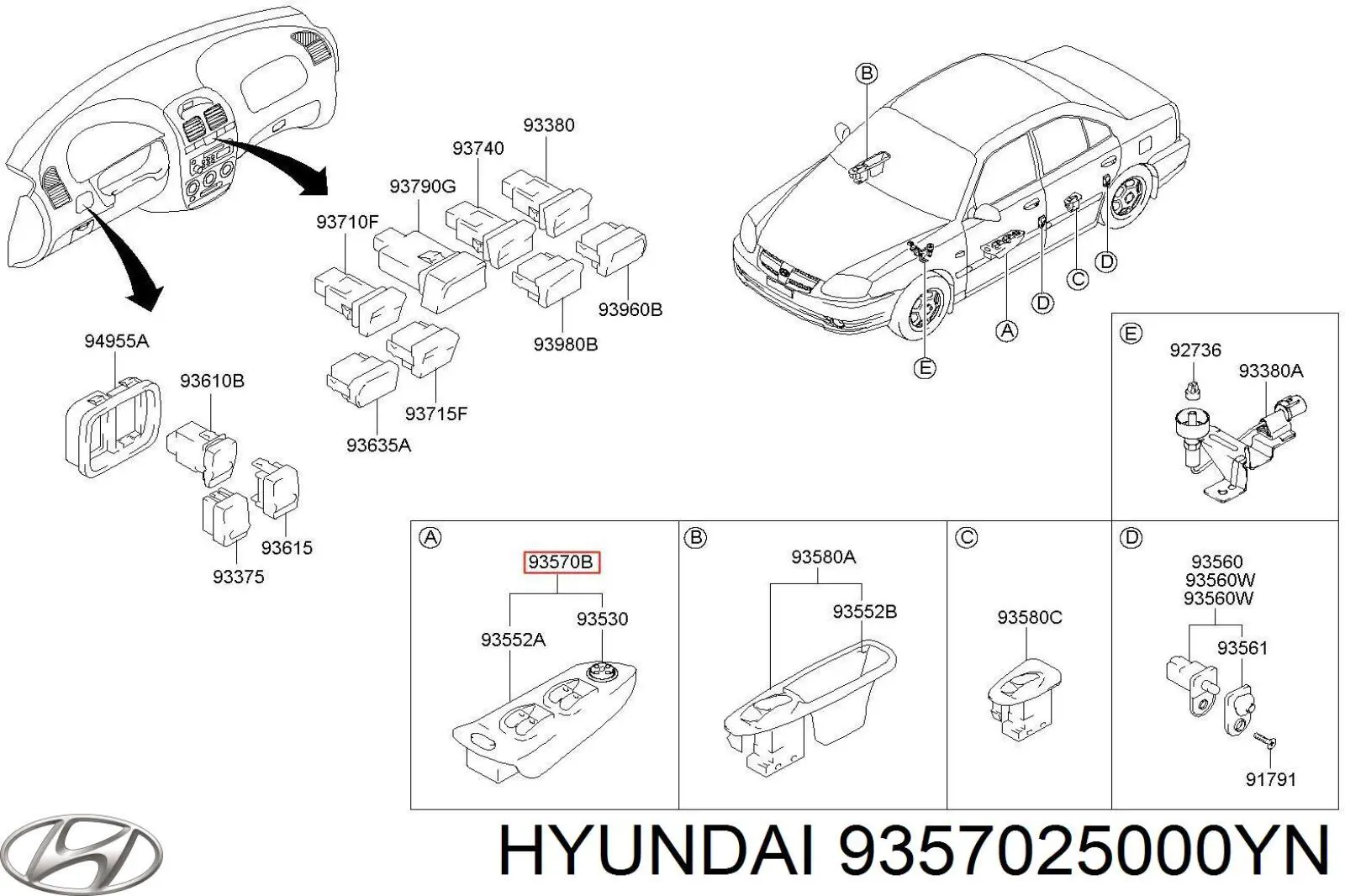 Кнопочный блок управления стеклоподъемником передний левый на Hyundai Accent LC