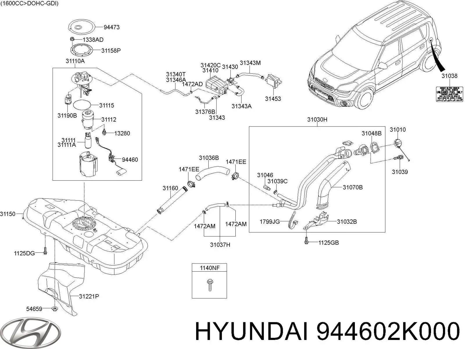 944602K000 Hyundai/Kia sensor do nível de combustível no tanque