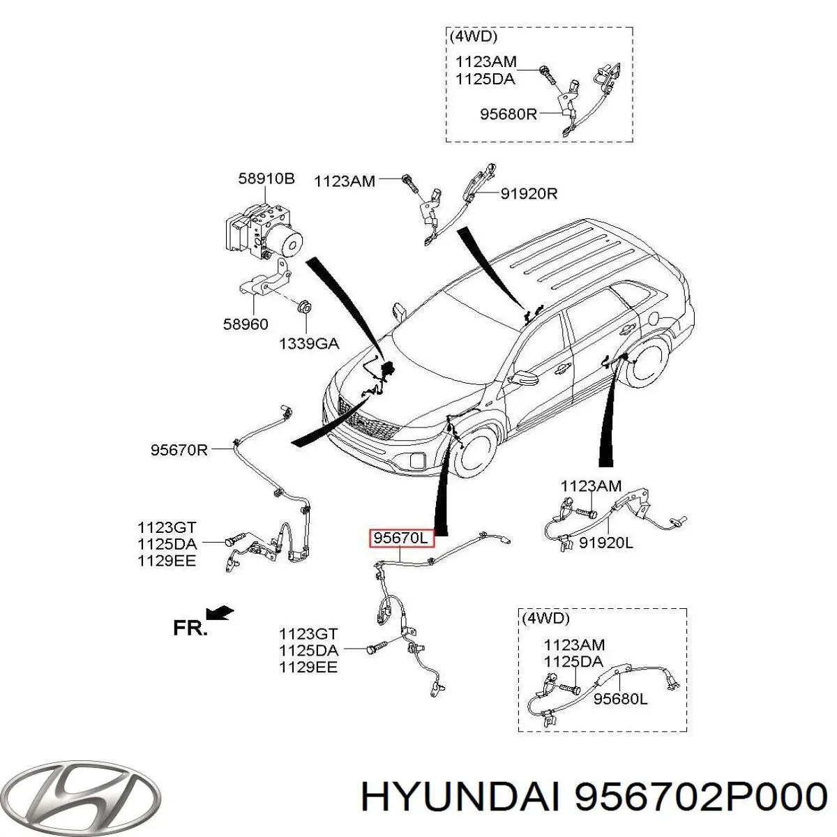 Датчик антиблокировочной системы торможения Hyundai/Kia 956702P000 цена, от 10.14 USD