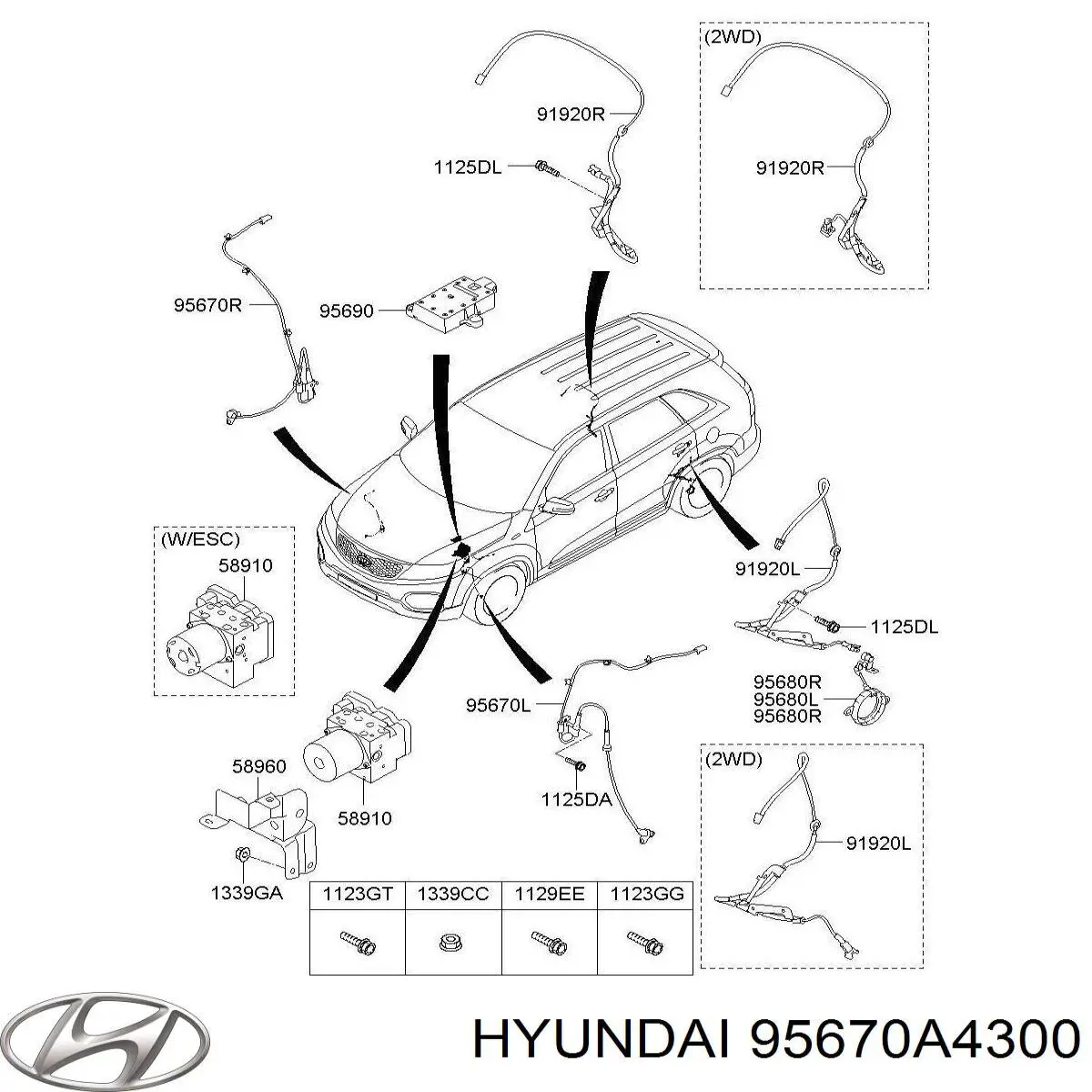 Датчик антиблокировочной системы торможения Hyundai/Kia 95670A4300 цена, от 22.91 USD