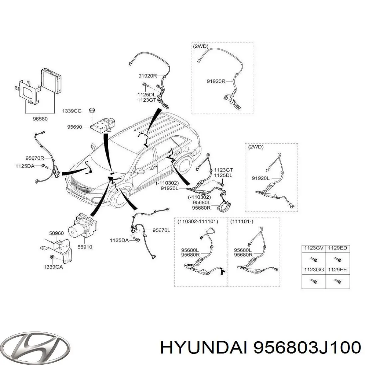 956803J100 Hyundai/Kia sensor abs traseiro esquerdo