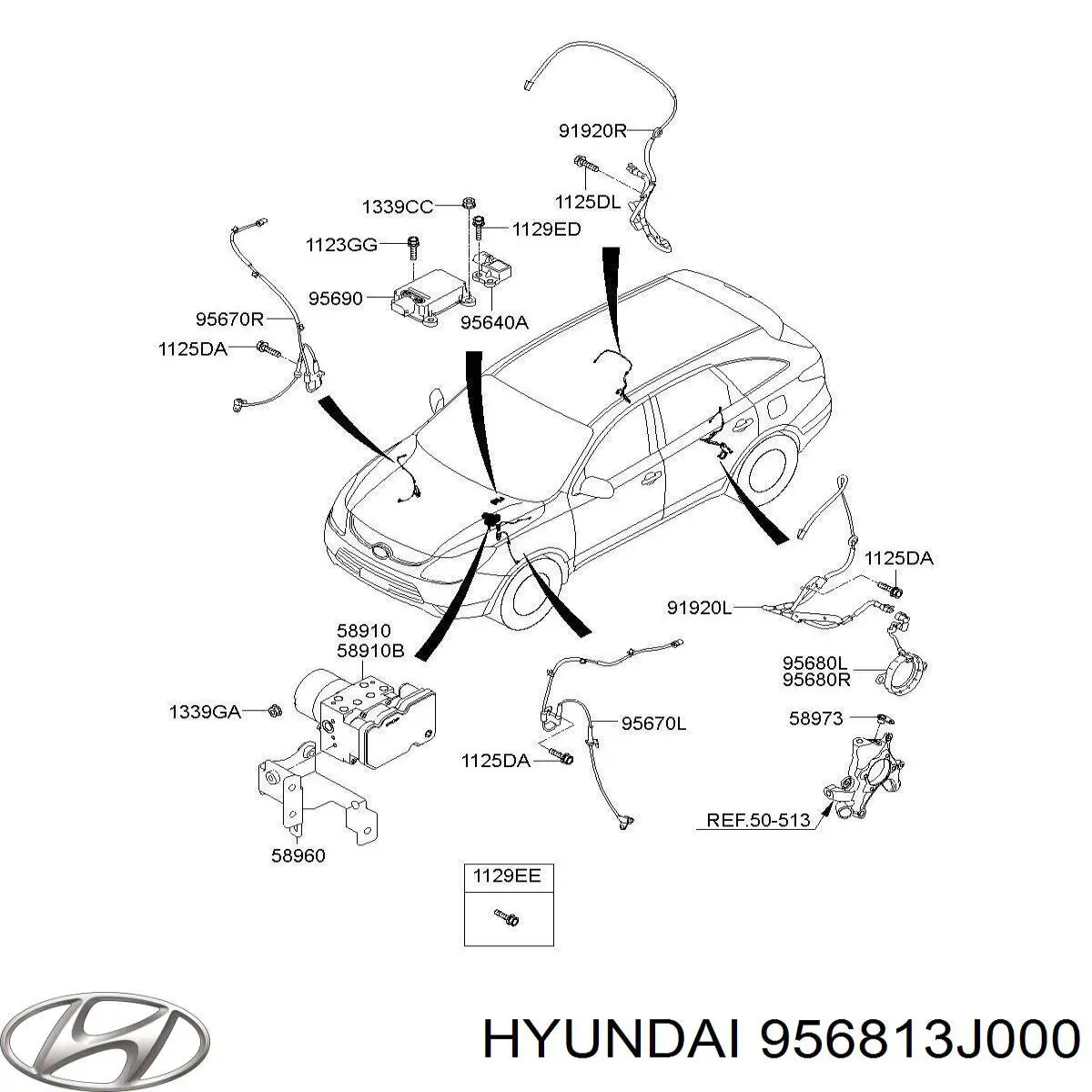 Датчик ABS задний правый Hyundai/Kia 956813J000