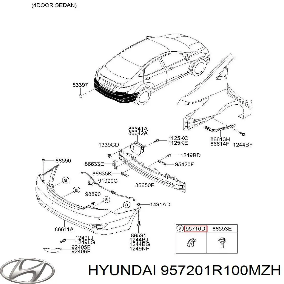 957201R100MZH Hyundai/Kia sensor traseiro de sinalização de estacionamento (sensor de estacionamento)