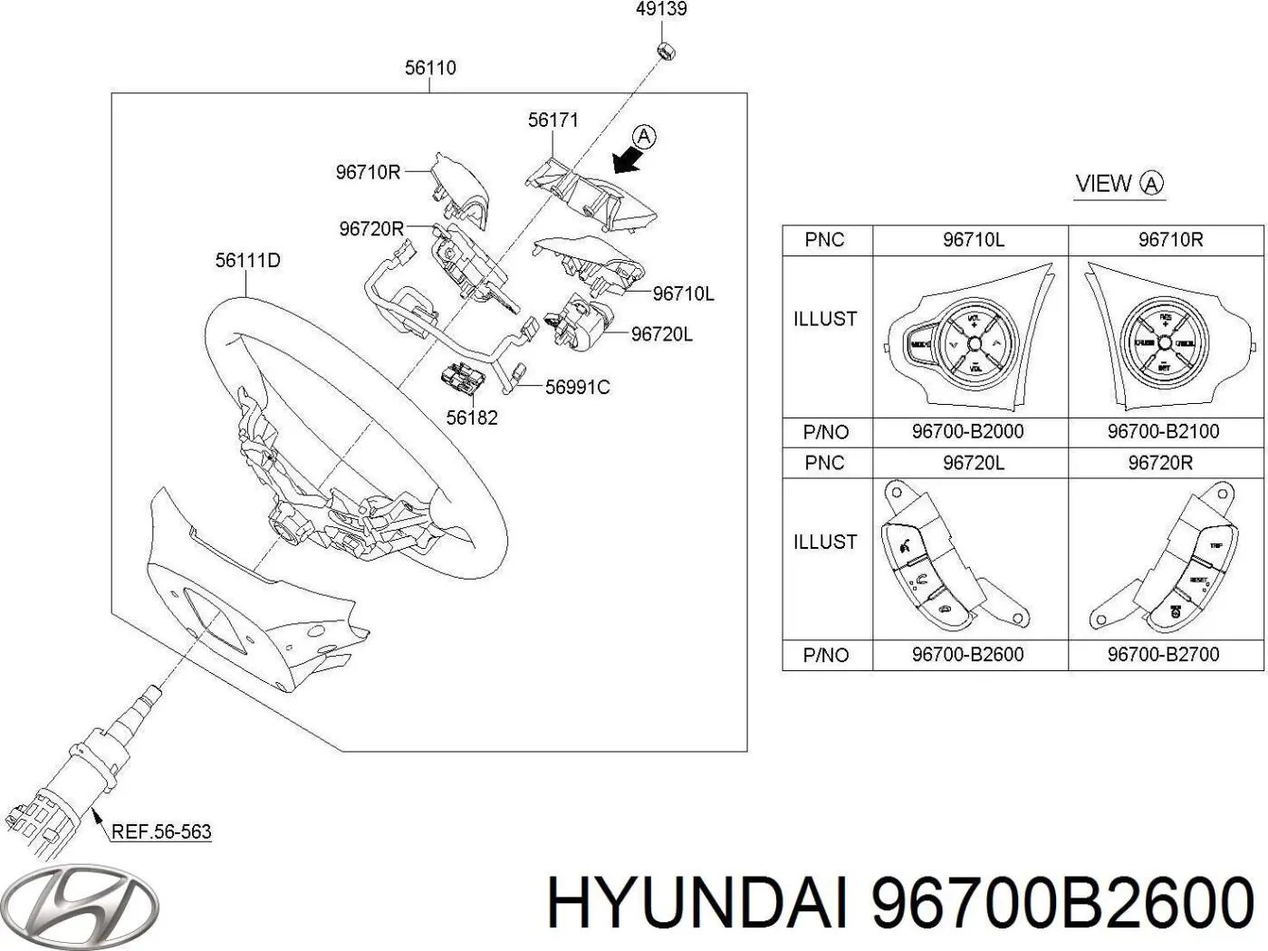 96700B2600 Hyundai/Kia Блок кнопочных переключателей рулевого колеса