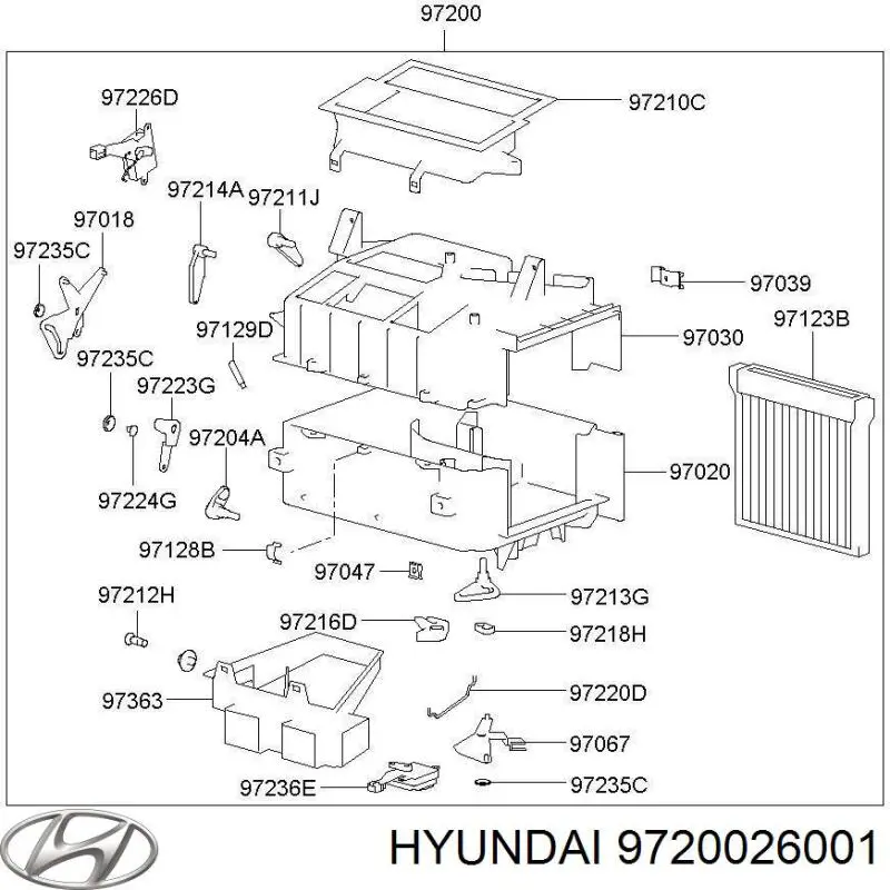 9720026001 Hyundai/Kia Корпус печки в сборе