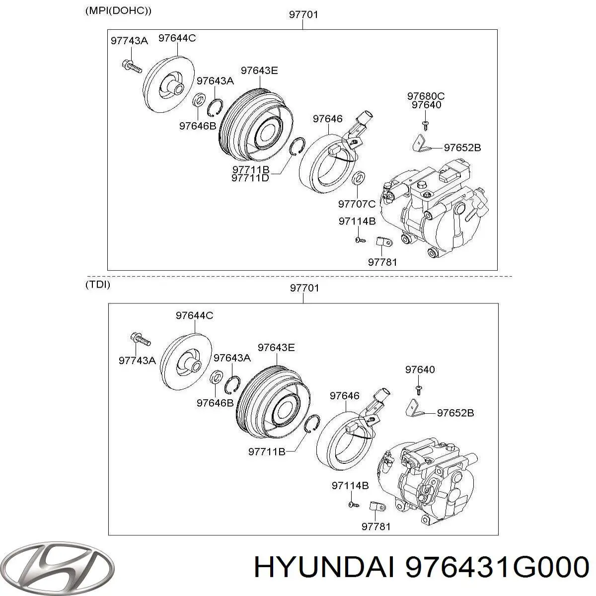 Шкив компрессора кондиционера Hyundai/Kia 976431G000 цена, от 40.28 USD