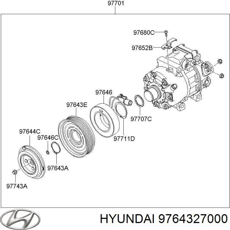 Шкив компрессора кондиционера Hyundai/Kia 9764327000 цена, от 89.70 USD