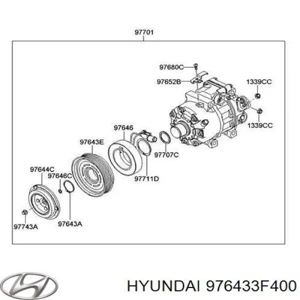 Шкив компрессора кондиционера Hyundai/Kia 976433F400