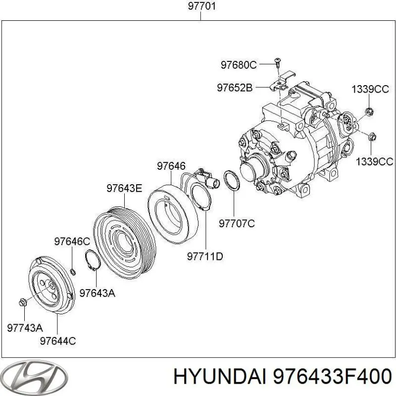 Шкив компрессора кондиционера 976433F400 Hyundai/Kia