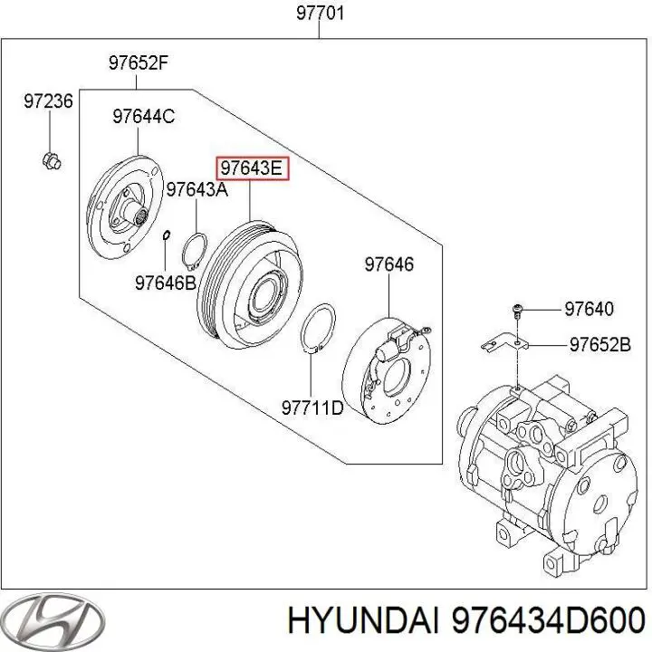 Шкив компрессора кондиционера HYUNDAI 976434D600