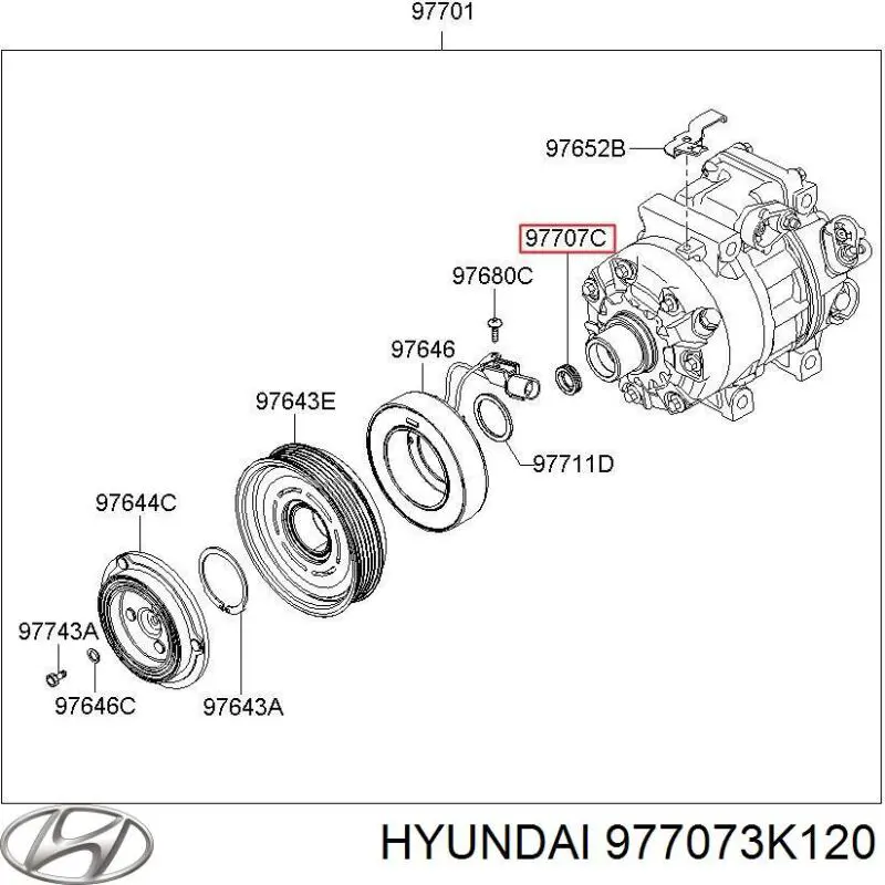 Retén, compresor de aire acondicionado 977073K120 Hyundai/Kia