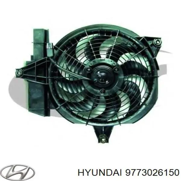 Диффузор радиатора кондиционера, в сборе с крыльчаткой и мотором на Hyundai Santa Fe I 