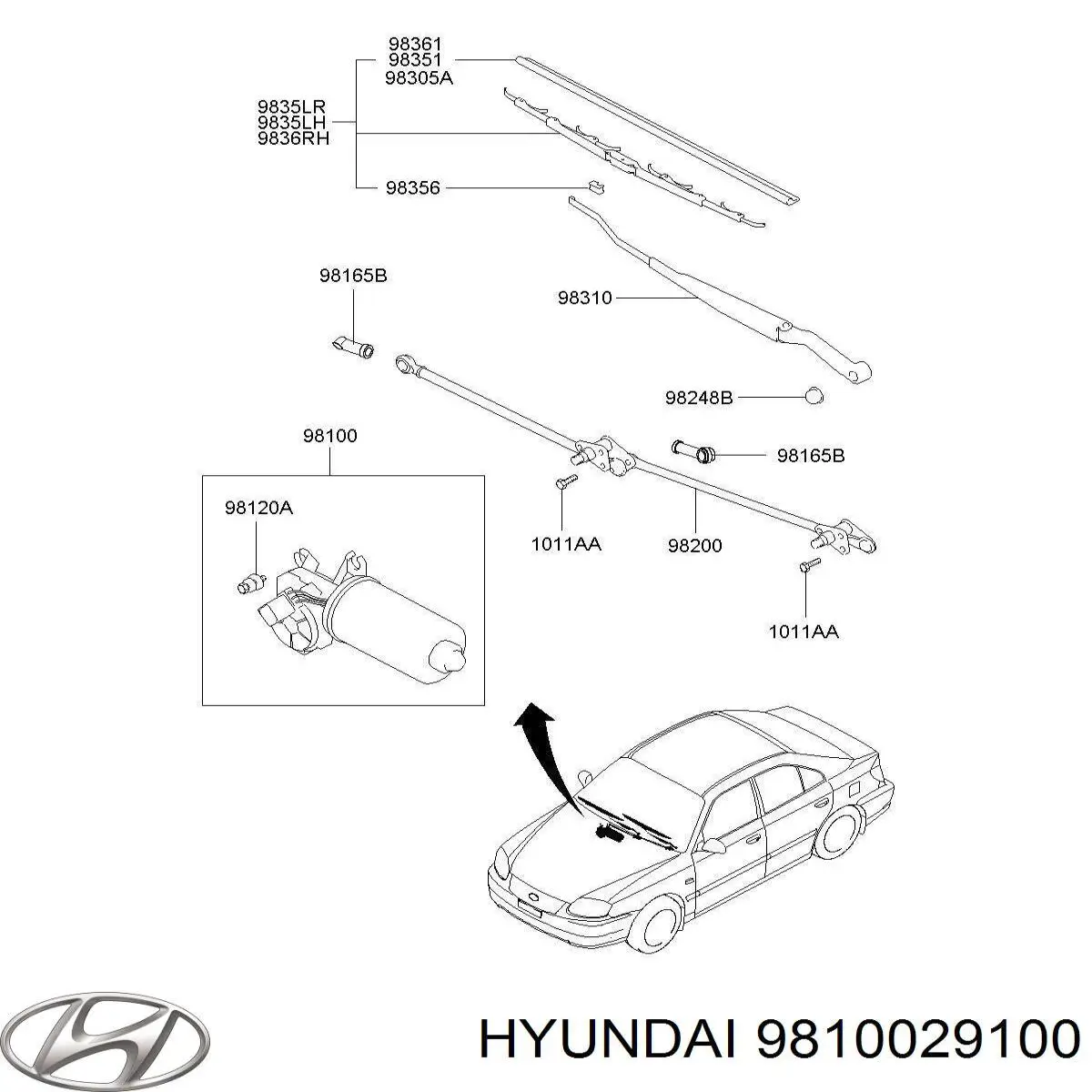 Купить 9810029100 Hyundai/Kia Мотор стеклоочестителя