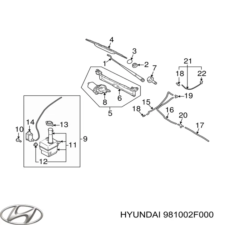 981002F000 Hyundai/Kia trapézio de limpador pára-brisas