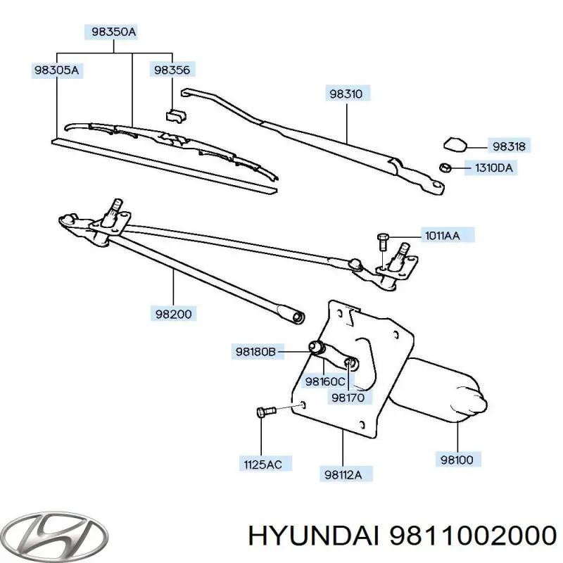  Мотор стеклоочистителя лобового стекла Hyundai Atos 