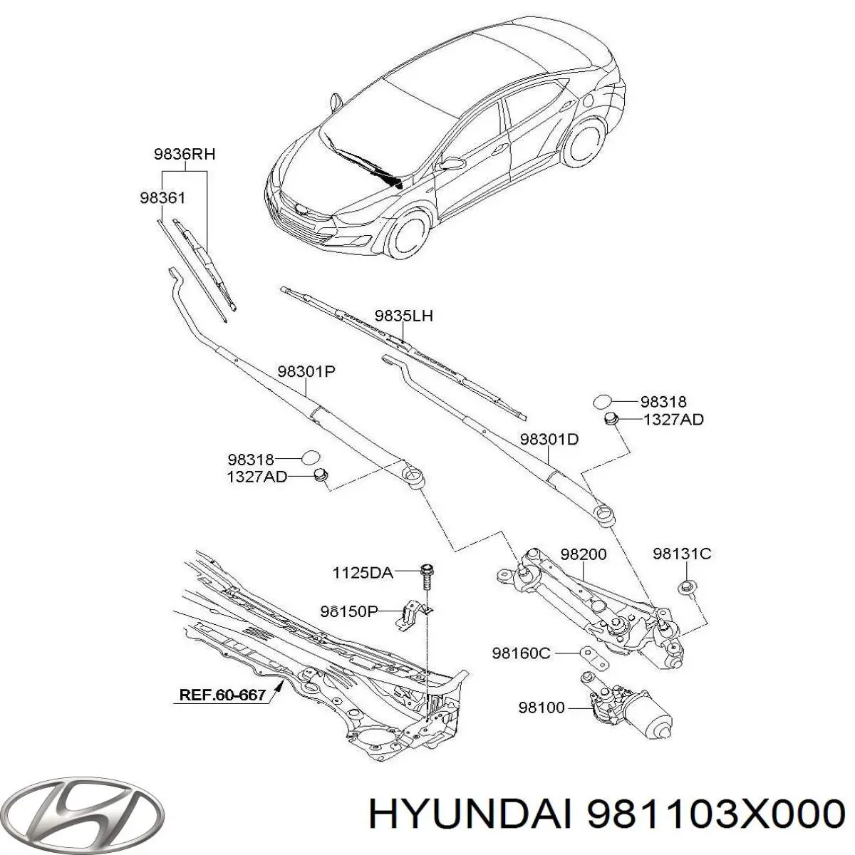 Купить 981103X000 Hyundai/Kia Мотор стеклоочестителя
