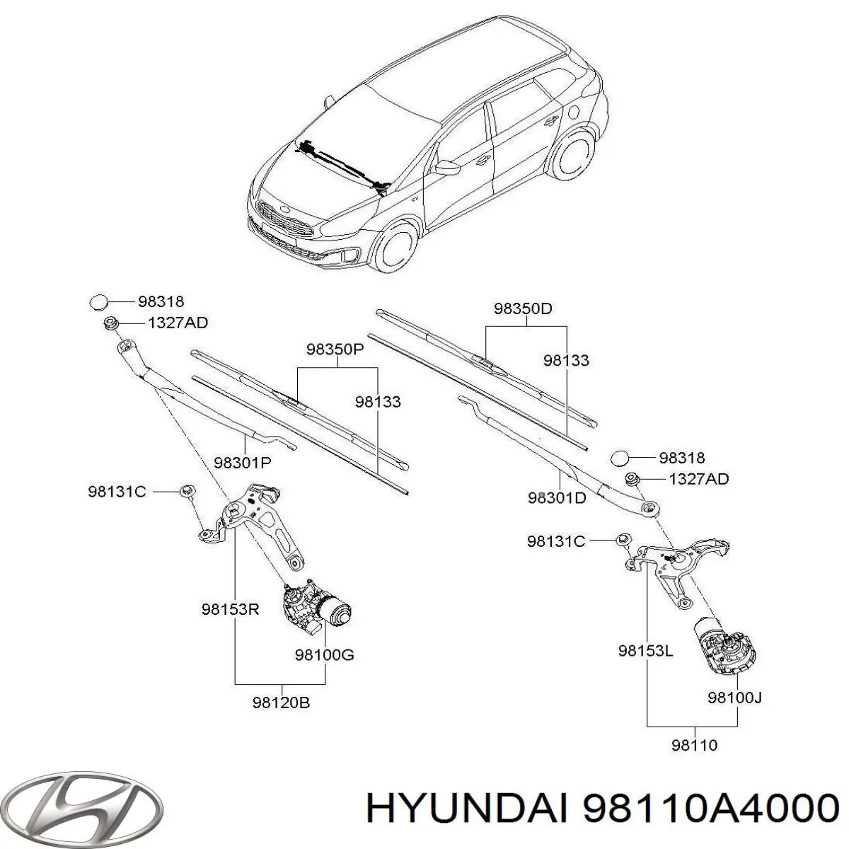 98110A4000 Hyundai/Kia мотор стеклоочистителя лобового стекла левый