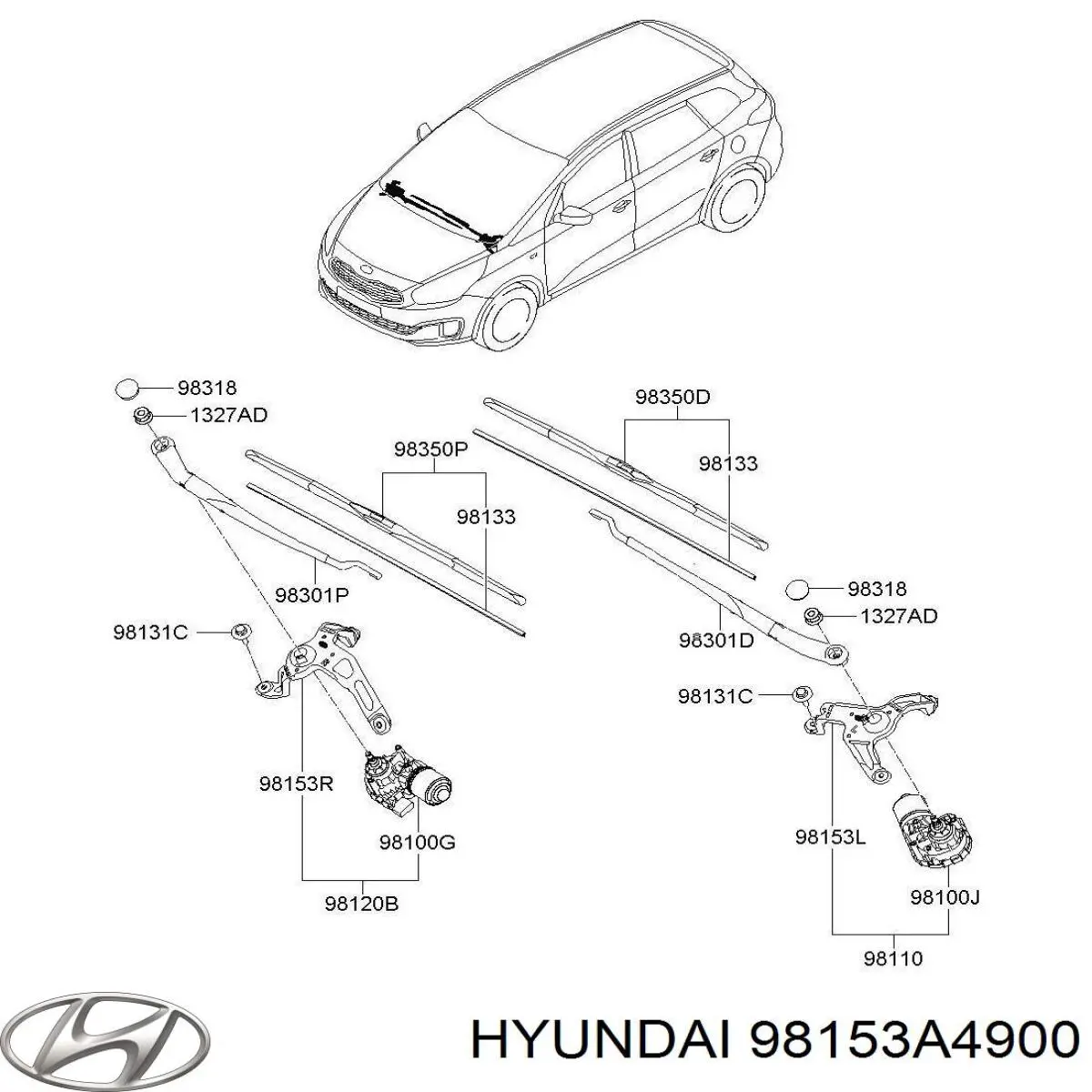 Тяга трапеции стеклоочистителя правая 98153A4900 Hyundai/Kia