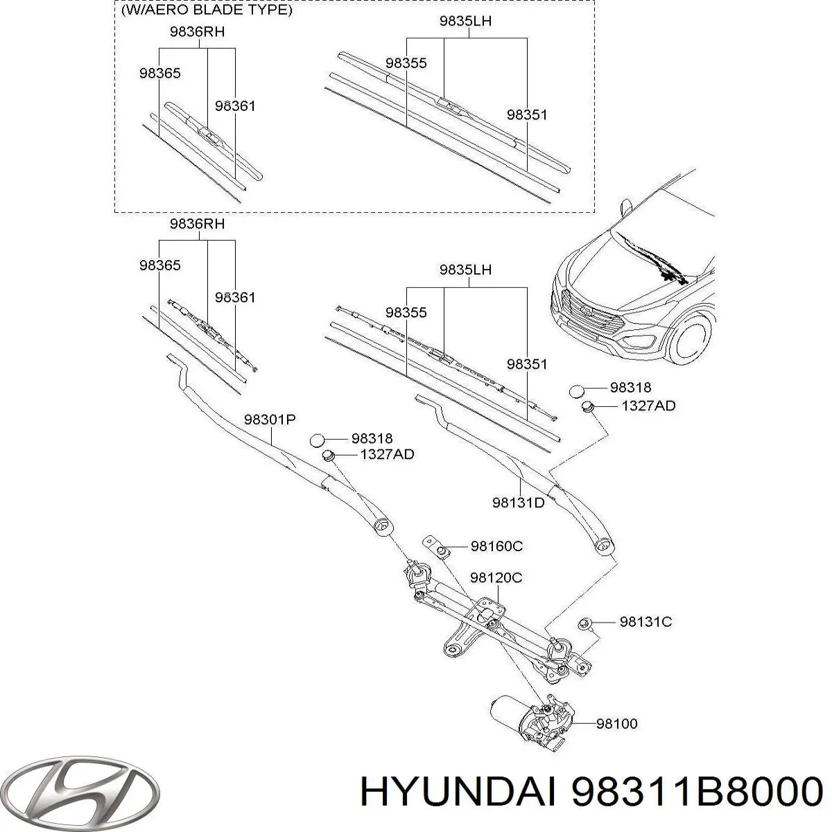 Рычаг-поводок стеклоочистителя лобового стекла 98311B8000 Hyundai/Kia