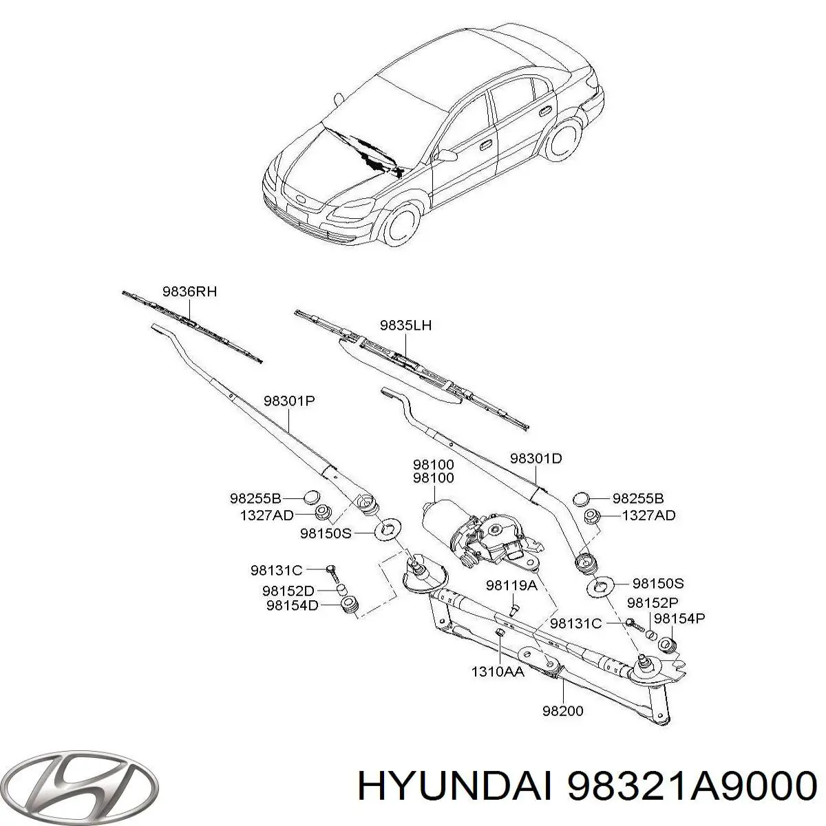 Рычаг-поводок стеклоочистителя лобового стекла 98321A9000 Hyundai/Kia