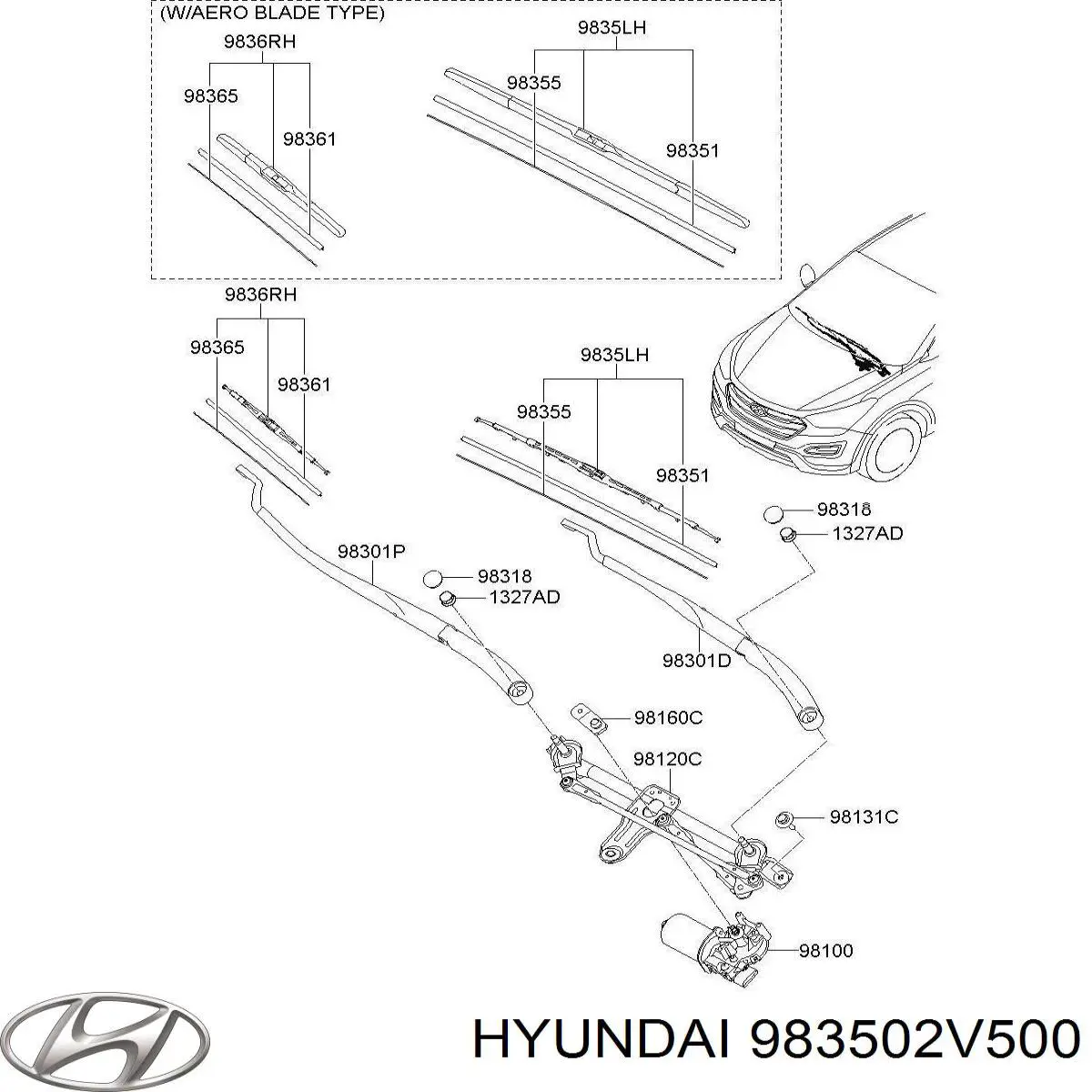 983502V500 Hyundai/Kia щетка-дворник лобового стекла водительская