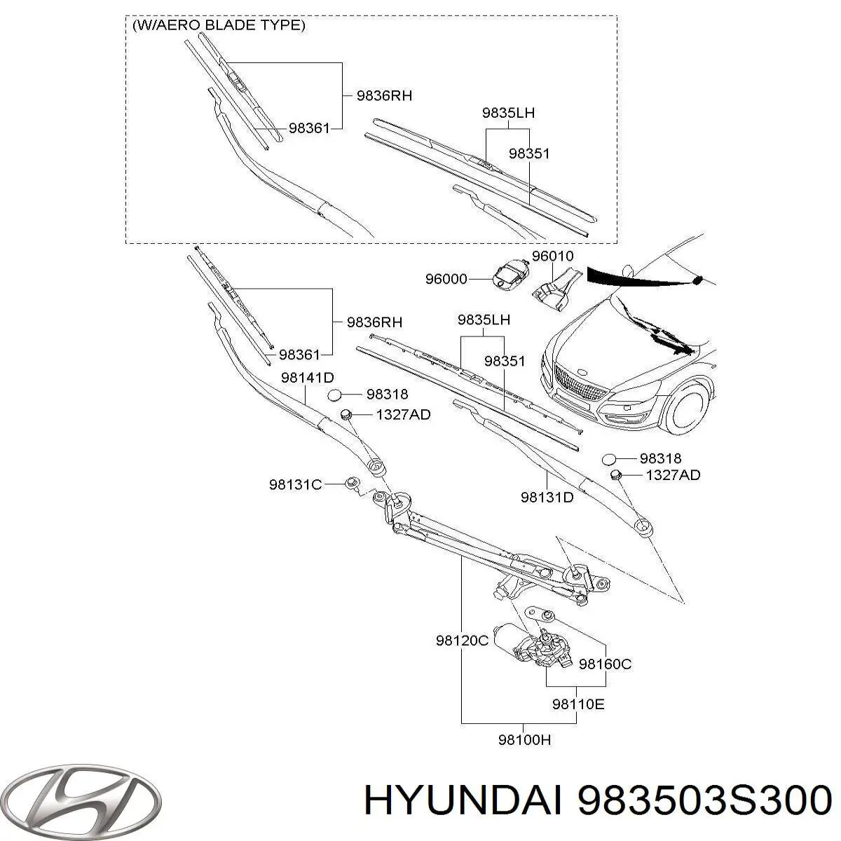 Купить 983503S300 Hyundai/Kia Щетка-дворник лобового стекла водительская