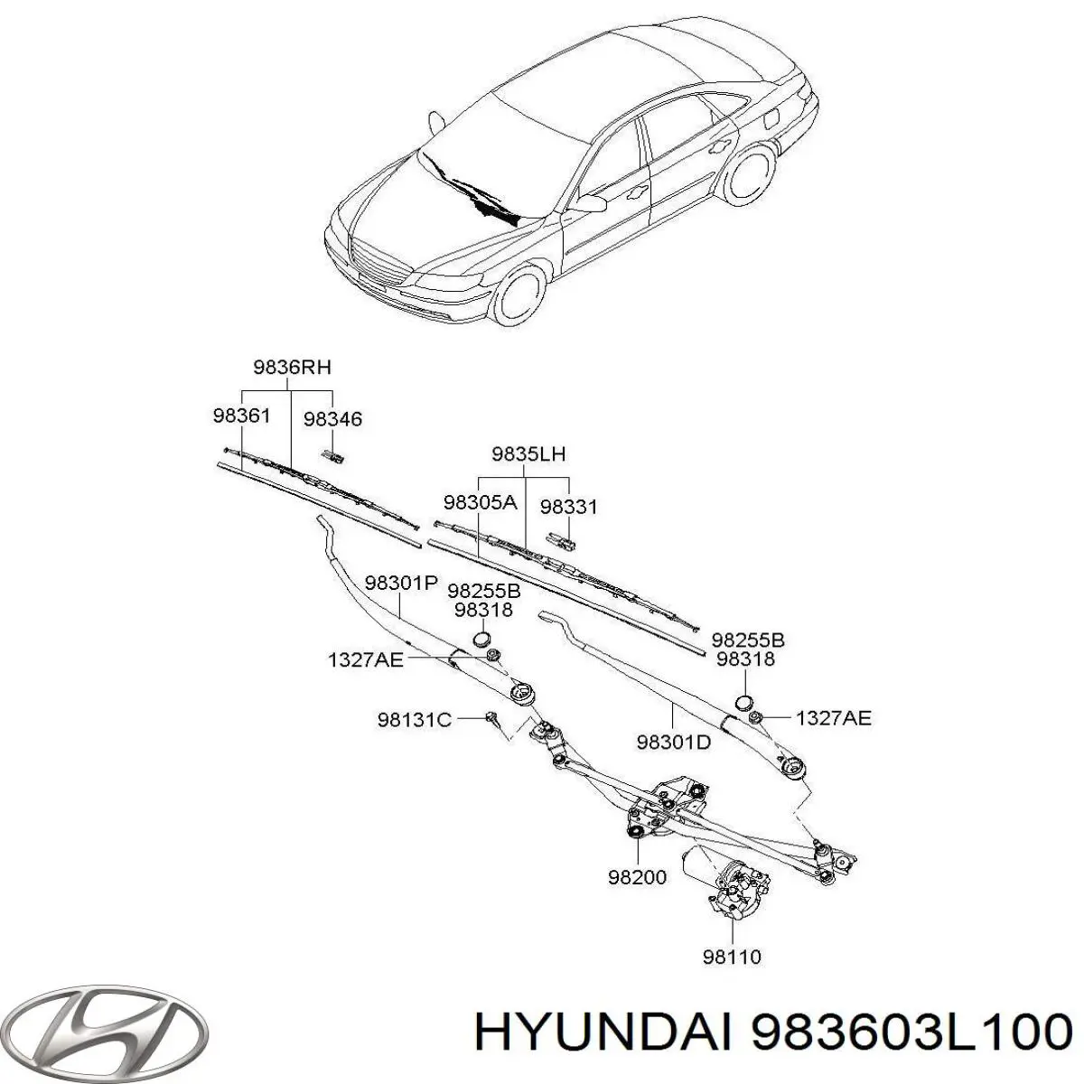 Juego de limpiaparabrisas de luna delantera, 2 piezas 983603L100 Hyundai/Kia