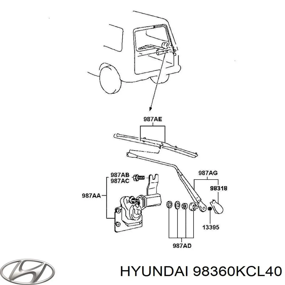 Купить 98360KCL40 Hyundai/Kia Щетка-дворник лобового стекла пассажирская