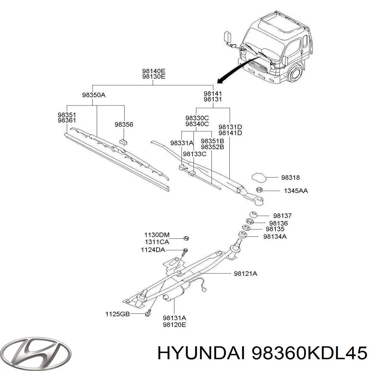 Купить 98360KDL45 Hyundai/Kia Щетка-дворник лобового стекла пассажирская
