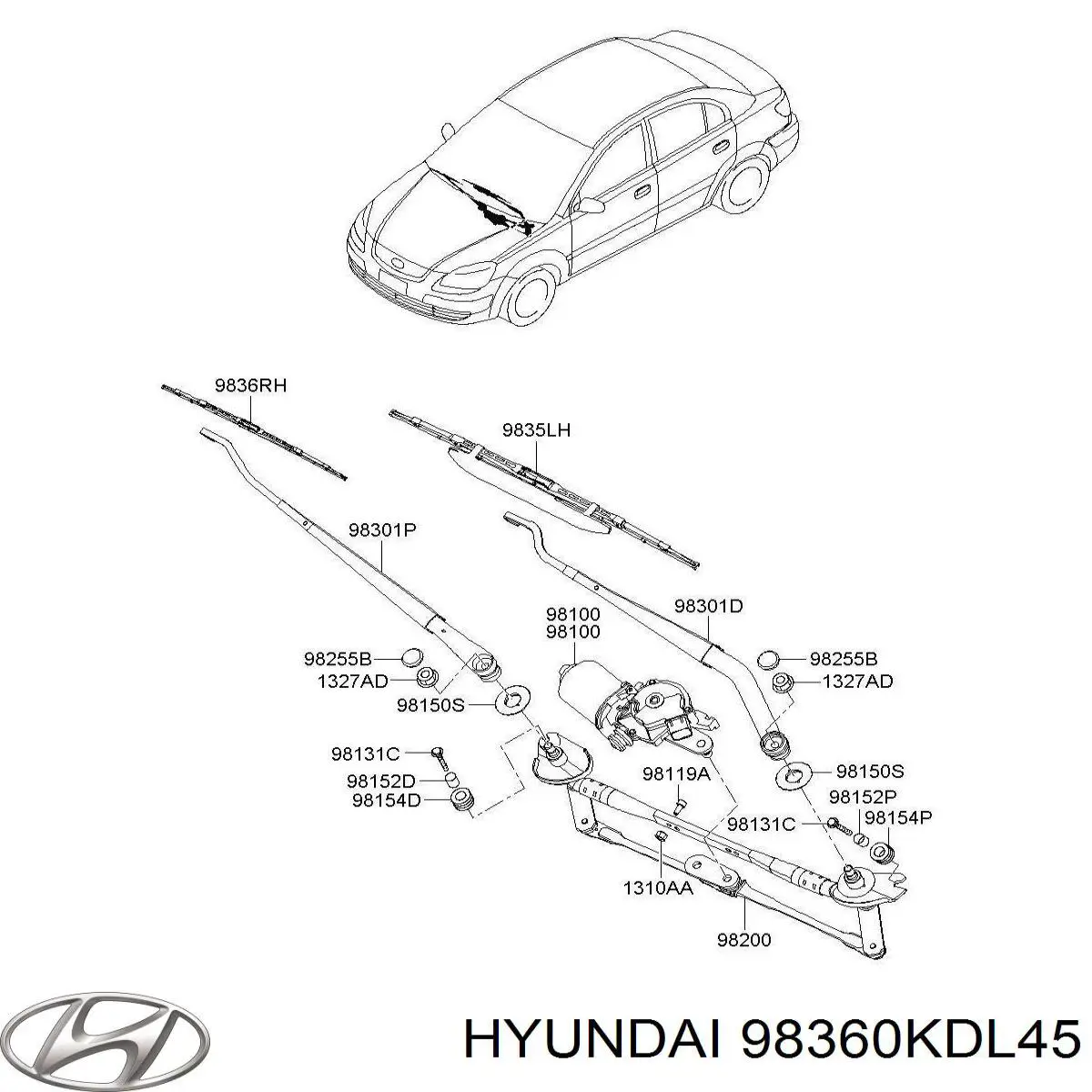 98360KDL45 Hyundai/Kia Щетка стеклоочистителя лобового стекла, пассажирская