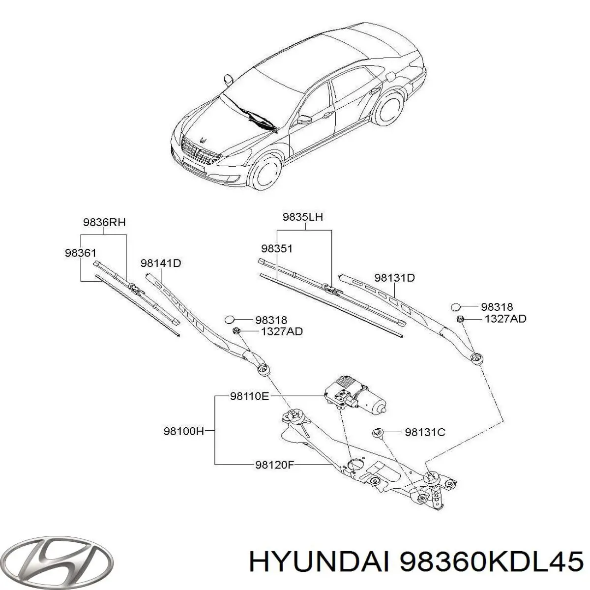 Щетка-дворник лобового стекла, пассажирская Hyundai/Kia 98360KDL45 цена, от 9.44 USD