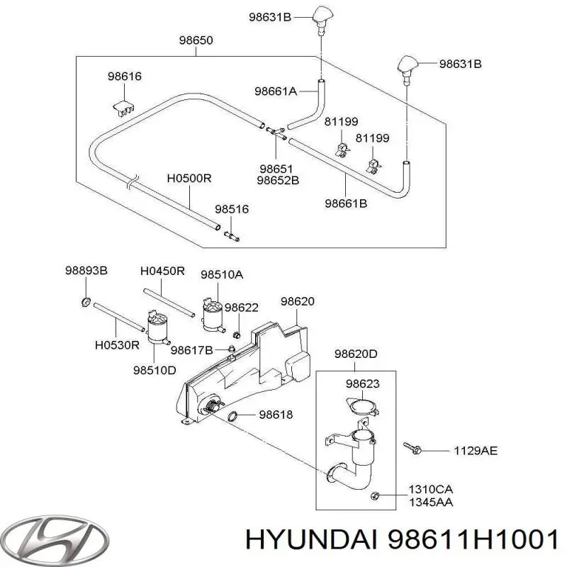 98611H1001 Hyundai/Kia tanque de fluido para lavador de vidro