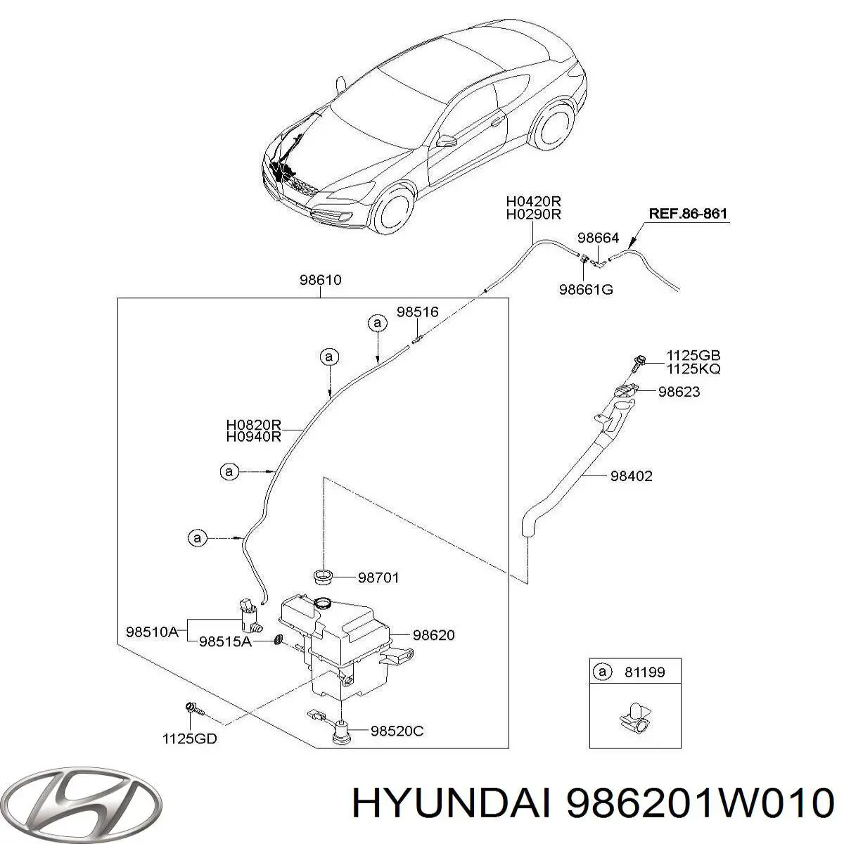 986201W010 Hyundai/Kia Бачок омывателя стекла