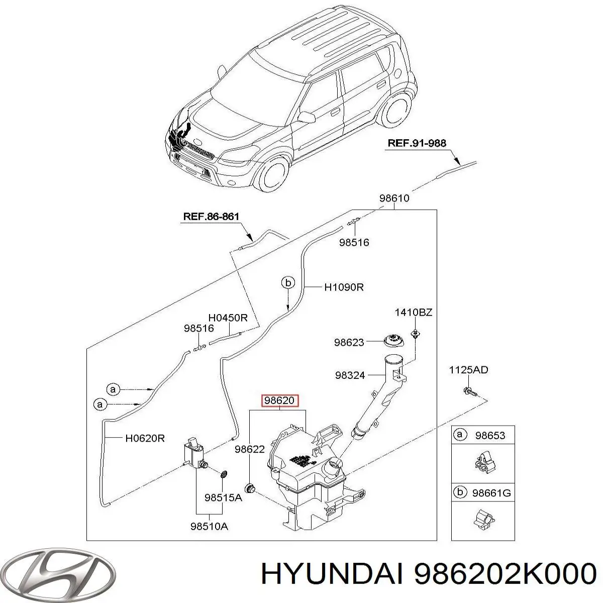 Бачок омывателя стекла Hyundai/Kia 986202K000