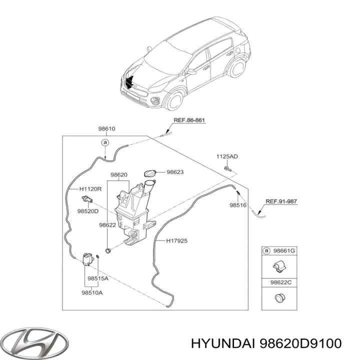 98620D9100 Hyundai/Kia tanque de fluido para lavador de vidro