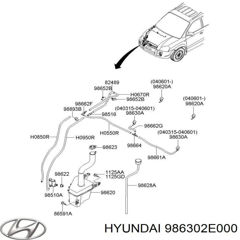 986302E000 Hyundai/Kia injetor de fluido para lavador de pára-brisas