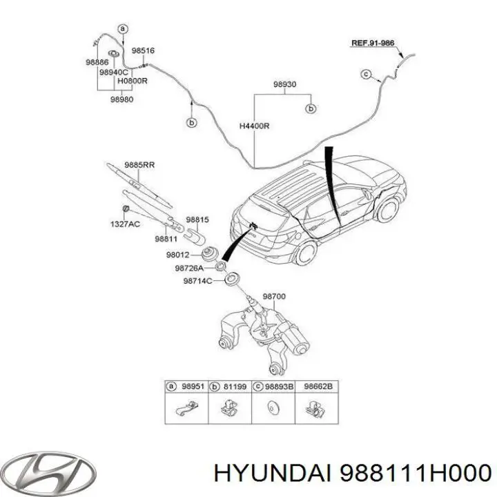 Купить 988111H000 Hyundai/Kia Рычаг-поводок стеклоочистителя заднего стекла