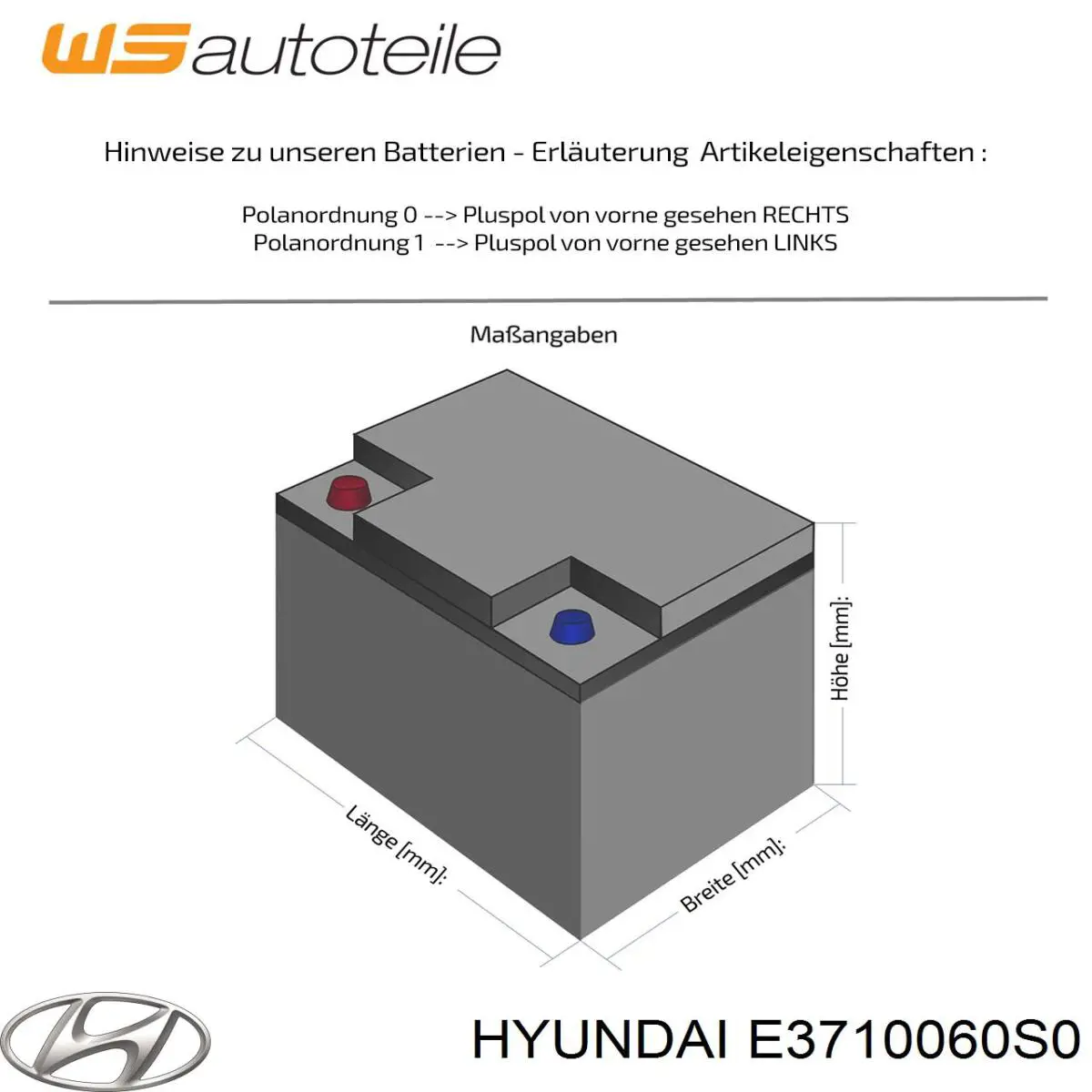 E3710060S0 Hyundai/Kia Аккумуляторная батарея