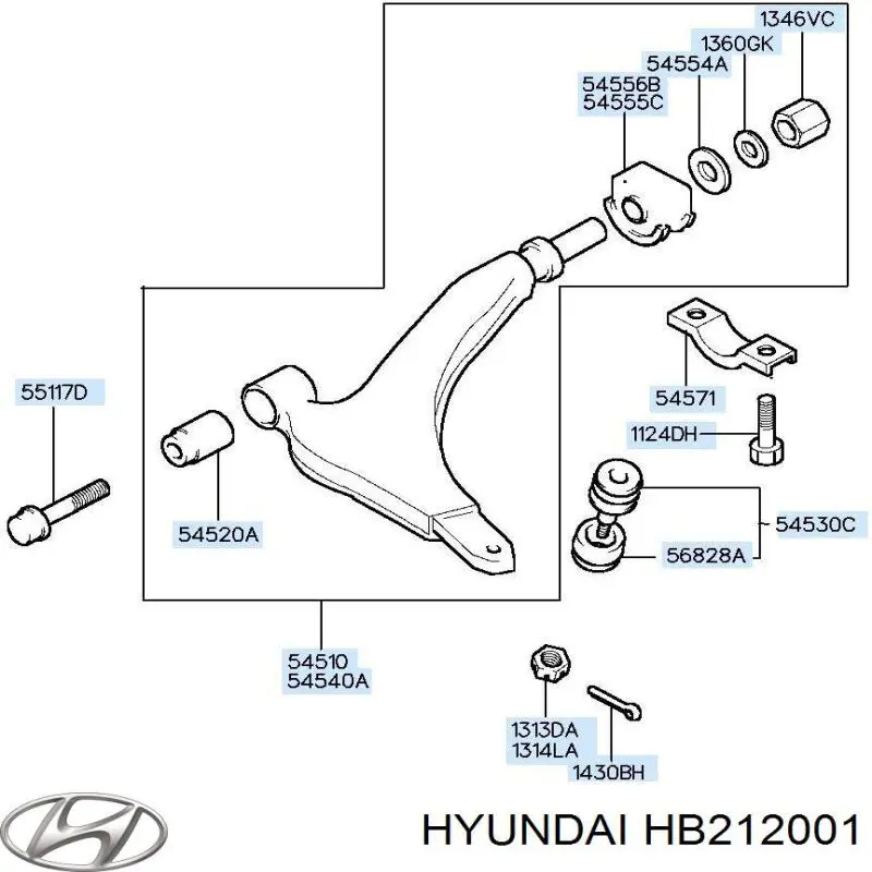 Рычаг передней подвески нижний левый на Hyundai Galloper JK
