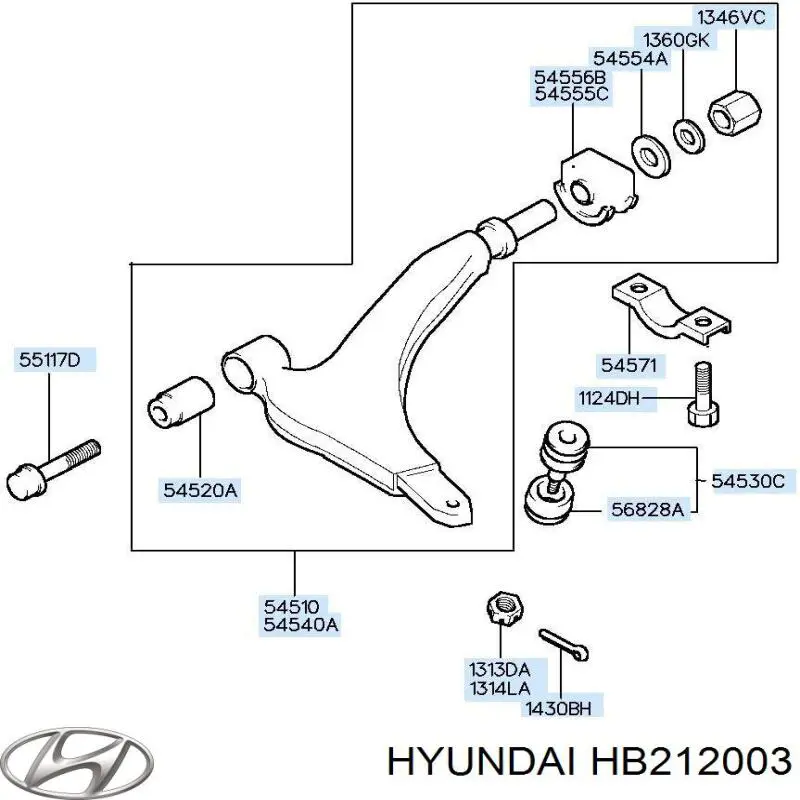 HB212003 Hyundai/Kia Рычаг передней подвески нижний левый