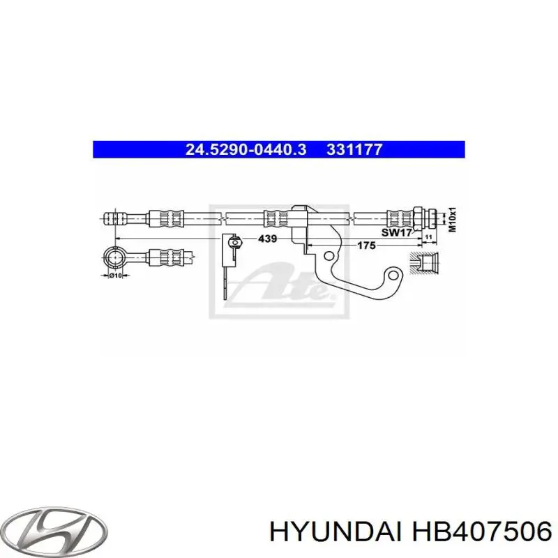 HB407506 Hyundai/Kia Шланг тормозной передний правый