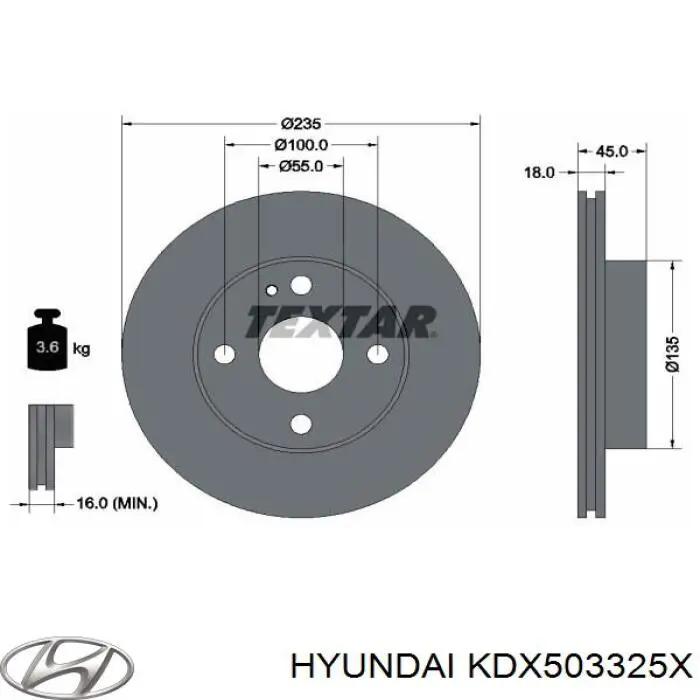 Тормоз дисковый передний Hyundai/Kia KDX503325X цена, от 30.56 USD