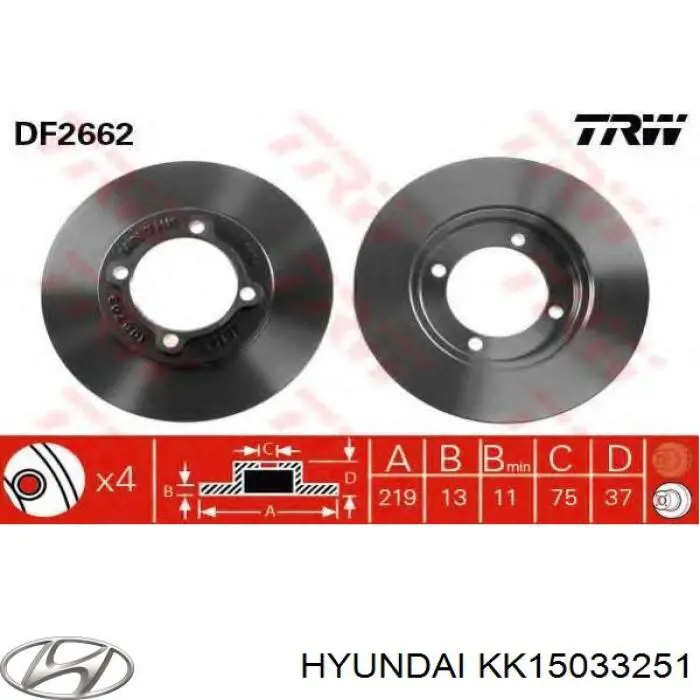 Передние тормозные диски KK15033251 Hyundai/Kia