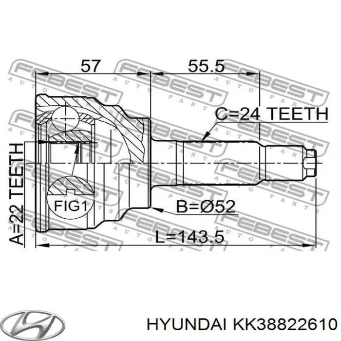 ШРУС наружный передний, левый Hyundai/Kia KK38822610 цена, от 21.65 USD