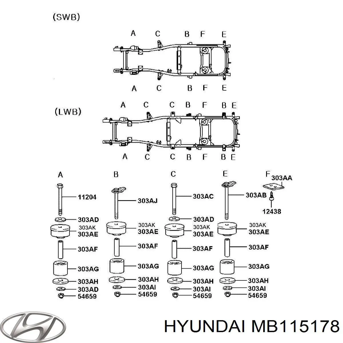 Подушка рамы (крепления кузова) MB115178 Hyundai/Kia