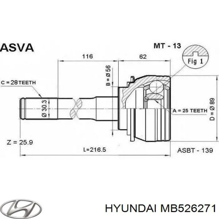 ШРУС наружный передний MB526271 Hyundai/Kia